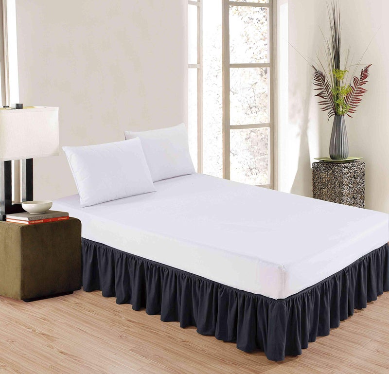 Sheets & Beyond Wrap Around Solid Microfiber Luxury Hotel Quality Fabric Bedroom Gathered Ruffled Bedding Bed Skirt 14 Inch Drop (King, Black) - Image 2